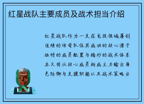 红星战队主要成员及战术担当介绍