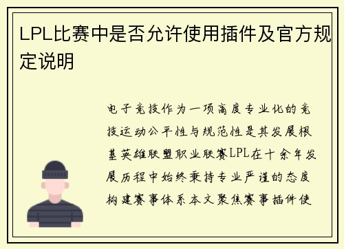 LPL比赛中是否允许使用插件及官方规定说明