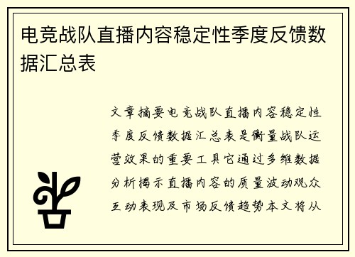 电竞战队直播内容稳定性季度反馈数据汇总表